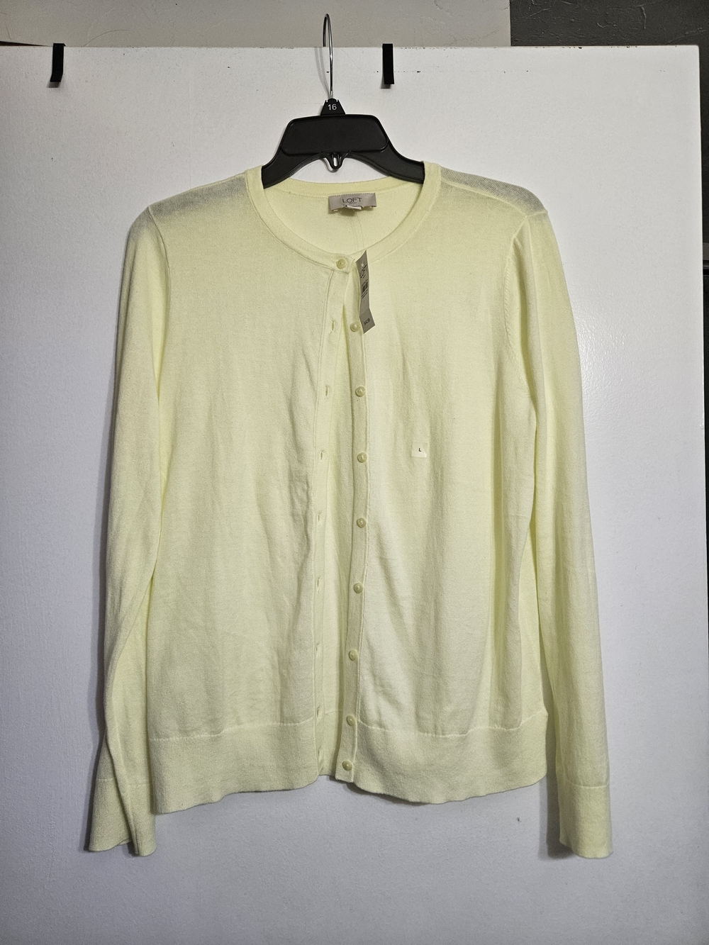 LOFT Pale Yellow Crewneck Button Cardigan
